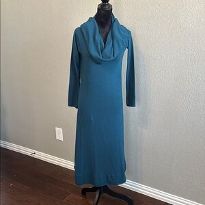 Soft Sweater Dress Teal Long Sleeve Cowl Neck Dress